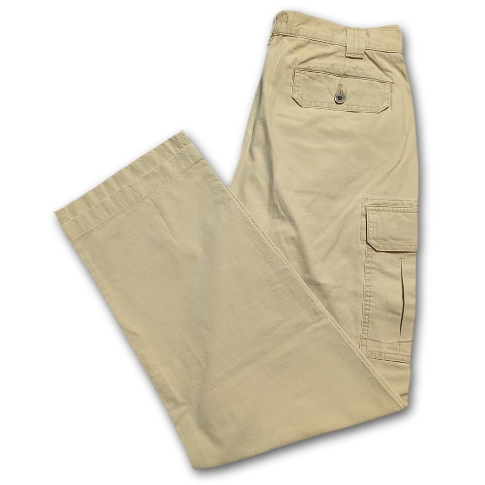 LL Bean Mens 33x32 Pants Yellow 100% Cotton Cargo 191818 Canvas Regular L.L.Bean